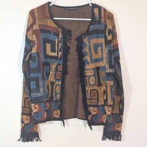 Peruvian Connection Ancash Huari Pima Cotton Fringe Open Cardigan S Lagenlook